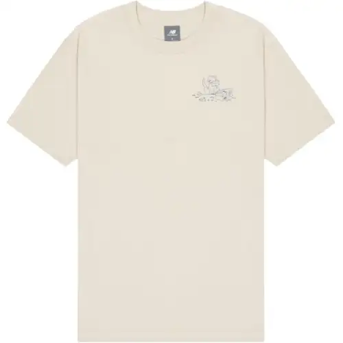 New Balance T Shirts Men's Ecru Crew Neck Moderate