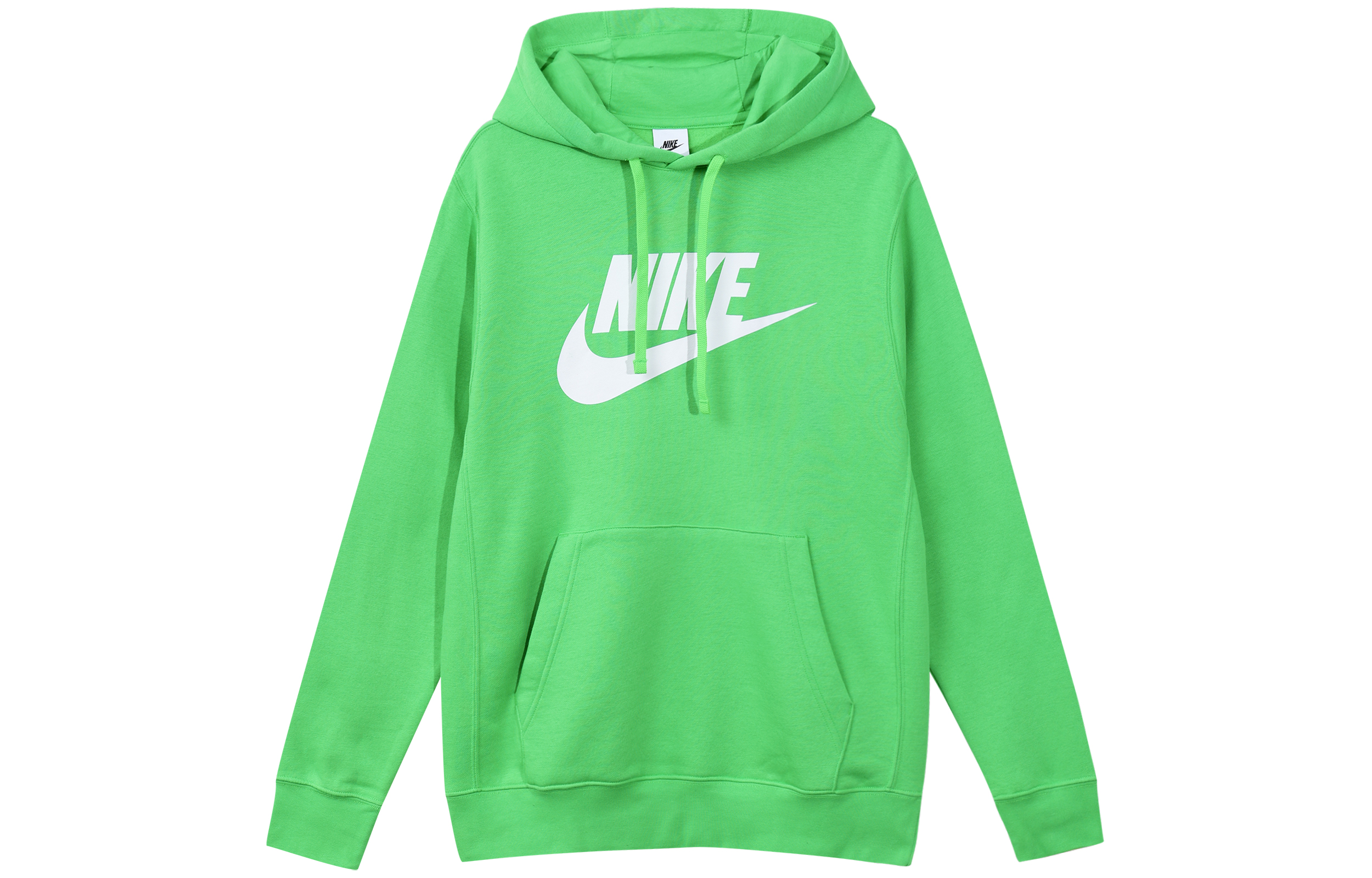 Nike Sportswear Club Fleece Large Logo Print Thickened And Fleece Lined Hooded Pullover Sweatshirt Men's Grass Green
