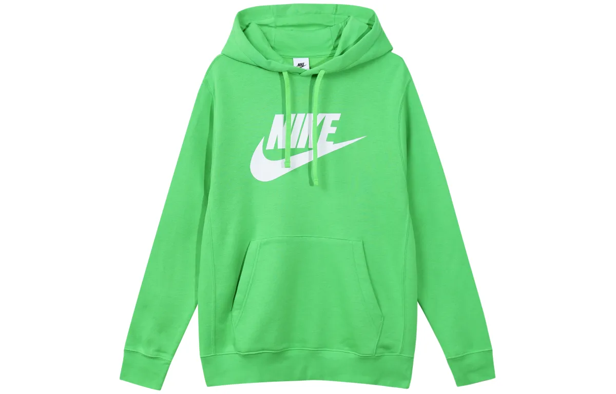 Nike Sportswear Club Fleece Large Logo Print Thickened And Fleece Lined Hooded Pullover Sweatshirt Men's Grass Green