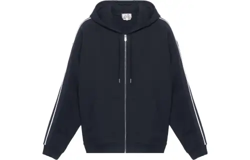 HERMES Sweatshirts Men's Black Hooded Moderate Cardigan