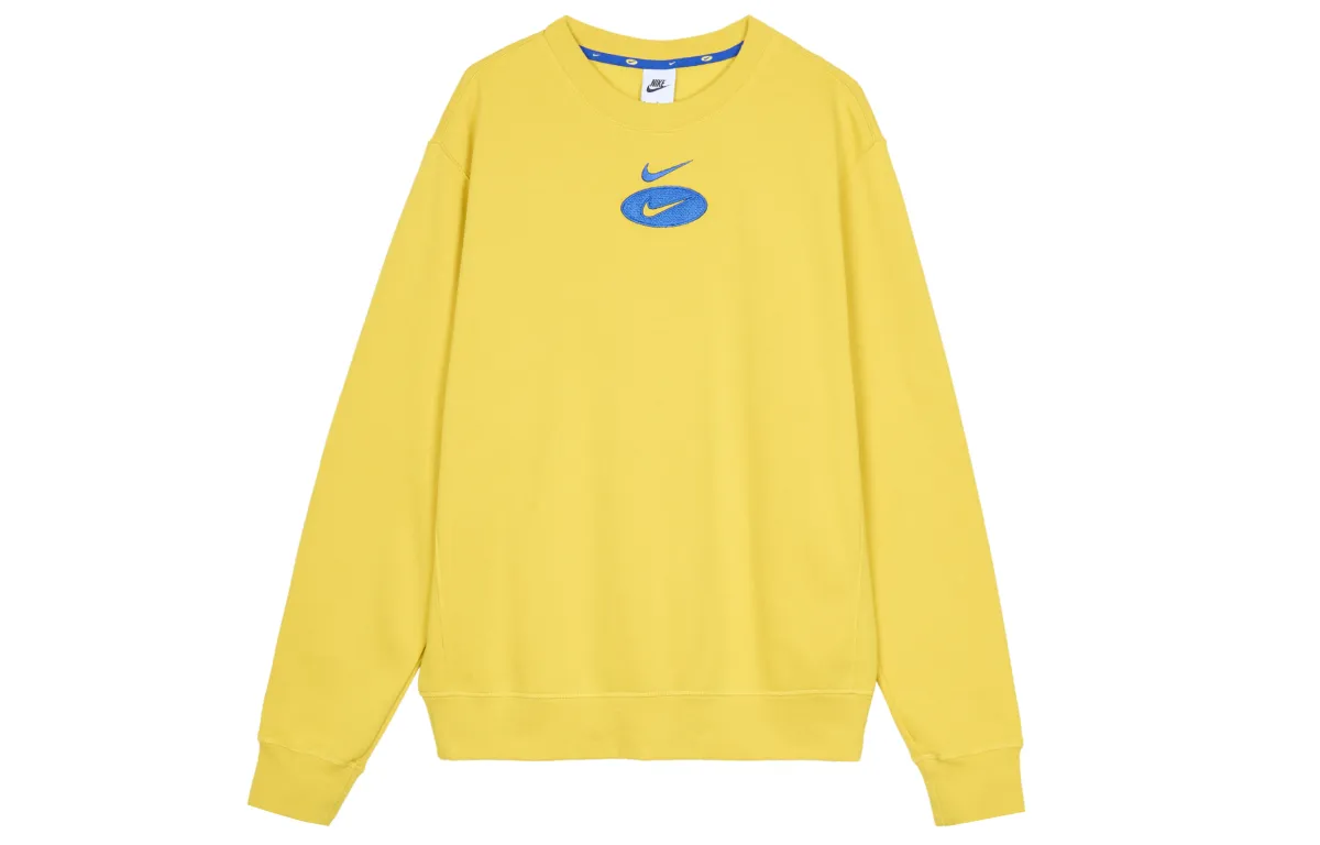 Nike As M Nsw Sl Bb Crew Logo Casual Sports Fleece Lined Crew Neck Long Sleeved Sweatshirt Men's Bright Sulfur Yellow
