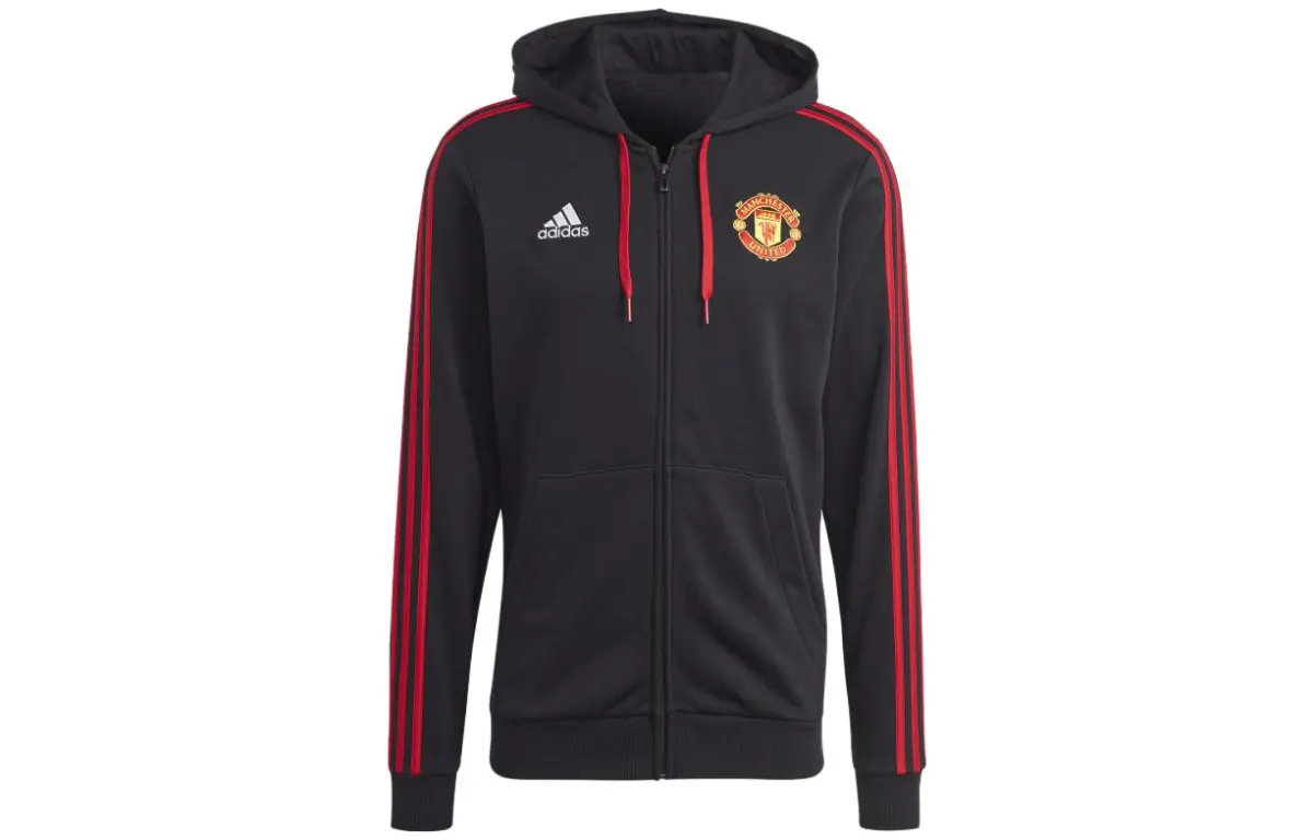 Adidas Manchester United Sweatshirts Men's Black Hooded Moderate Cardigan