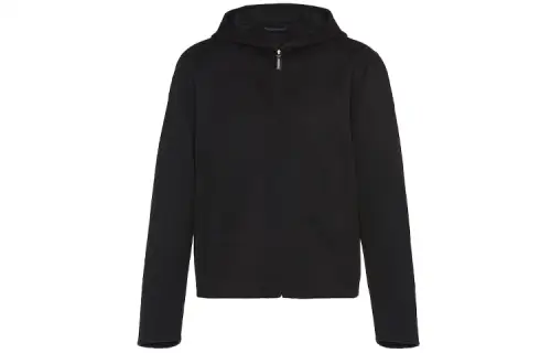 PRADA Sweatshirts Men's Black Hooded Moderate Cardigan