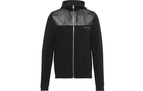 PRADA Sweatshirts Men's Black Hooded Moderate Cardigan