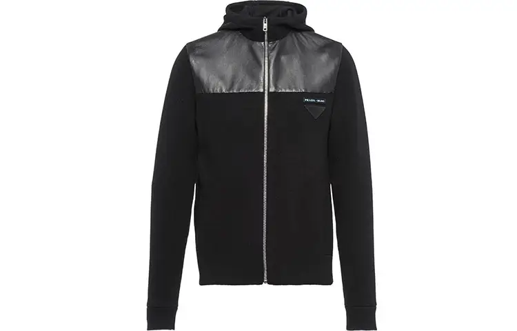 PRADA Sweatshirts Men's Black Hooded Moderate Cardigan