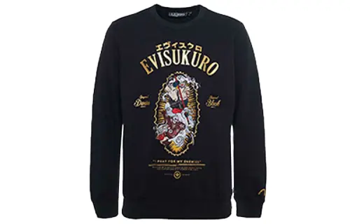 EVISU Sweatshirts Men's Black Crew Neck Moderate Regular