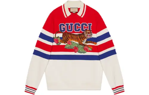 GUCCI Sweatshirts Men's Red Lapel Moderate Regular