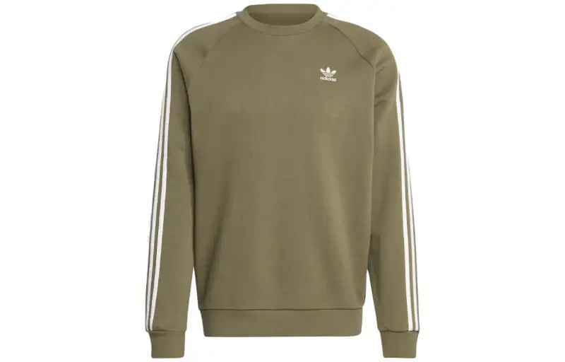 Adidas Originals 3 Stripes Sweatshirts Men's Olive Green Crew Neck Moderate Regular