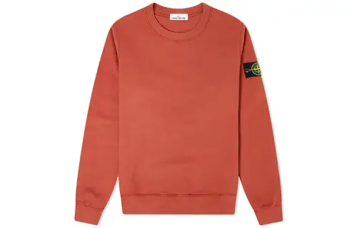 STONE ISLAND FW21 Compass Patch Crew Neck Logo Long Sleeved Fleece Lined Sweatshirt Men's Brick Red