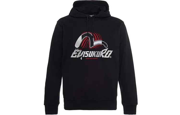 EVISU Sweatshirts Men's Black Hooded Moderate Regular