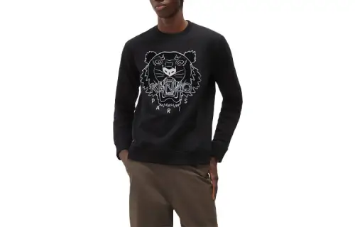 KENZO Sweatshirts Men's Black Crew Neck Moderate Heavyweight