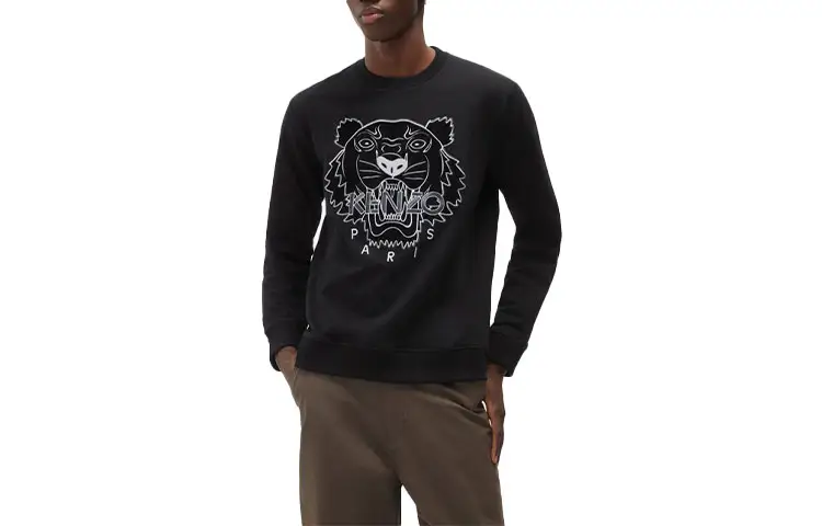 KENZO Sweatshirts Men's Black Crew Neck Moderate Heavyweight
