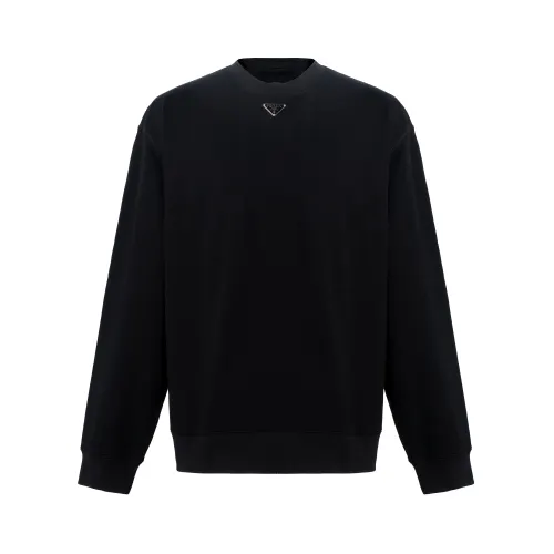 PRADA SS23 Men Solid Round Neck Pullover Long Sleeve Sweatshirt Black