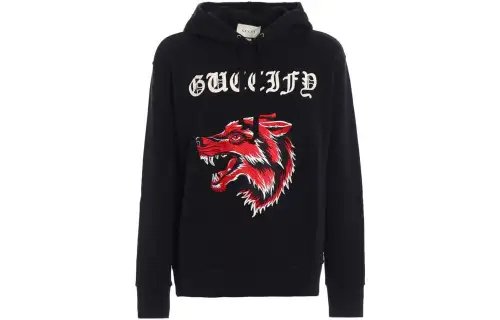 GUCCI Sweatshirts Men's Black Hooded Moderate Regular