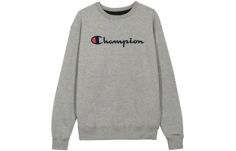 Champion Script Logo Fleece Lined, US Version Crew Neck, Winter Sweatshirt Unisex Gray