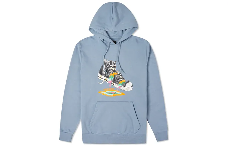 Converse Shoes Print Thickened And Fleece Lined Pullover Sweatshirt Unisex Vintage Blue