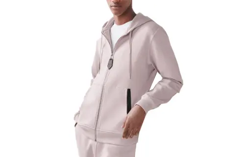 HERMES Sweatshirts Men's Light Beige Hooded Moderate Cardigan