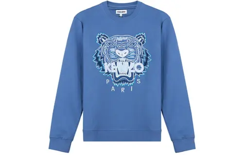 KENZO Classic Tiger Head Sweatshirts Men's Sapphire Blue Crew Neck Moderate Heavyweight