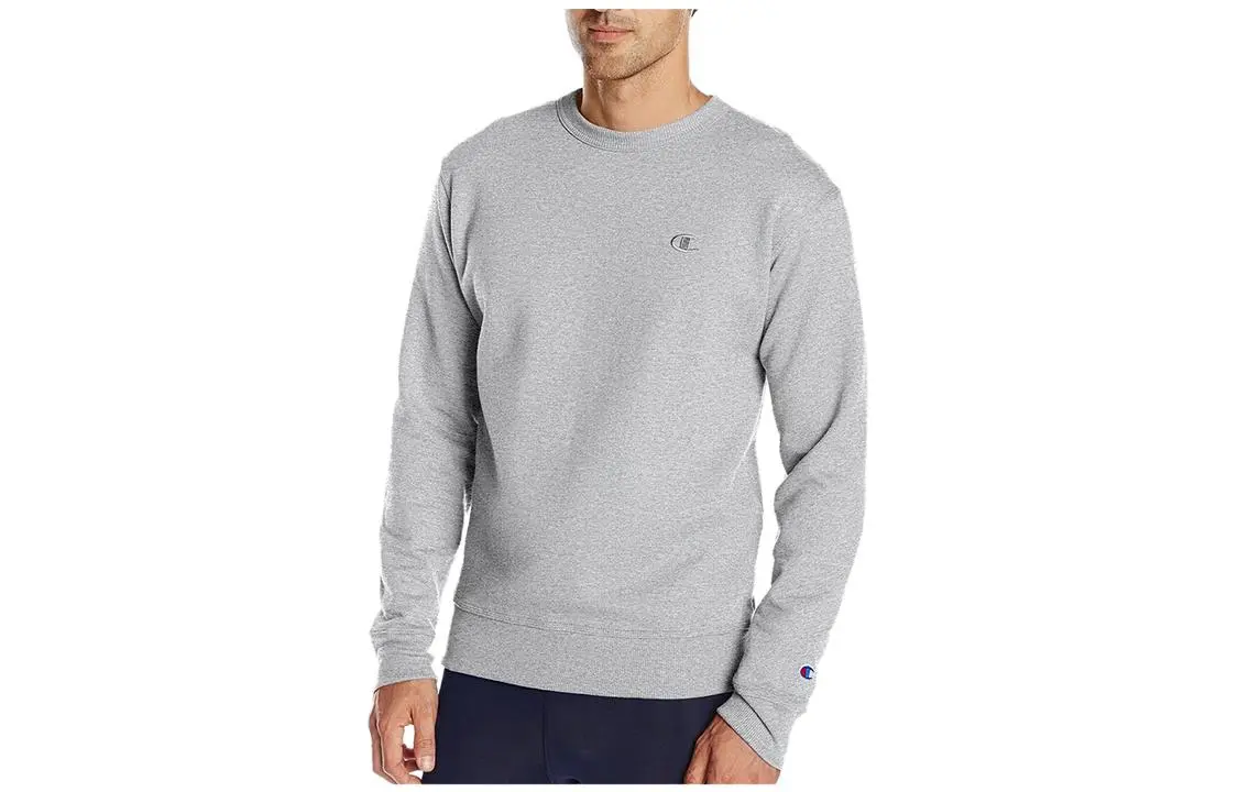 Champion Solid Color Logo Label Crew Neck Fleece Lined Long Sleeved Sweatshirt Men's
