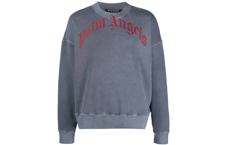 PALM ANGELS Vintage Wash Curved Logo Crewneck