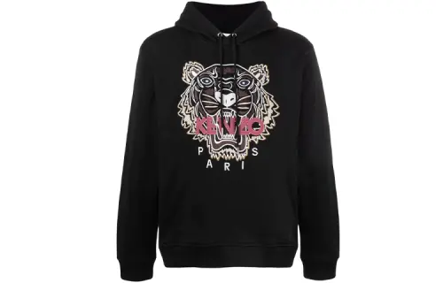 KENZO Classic Tiger Head Sweatshirts Men's Black Hooded Moderate Heavyweight