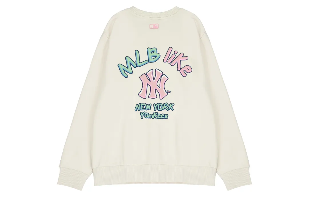 MLB New York Yankees, Round Neck Fleece Loose Fit Hoodie Sweatshirt Winter Unisex Cream