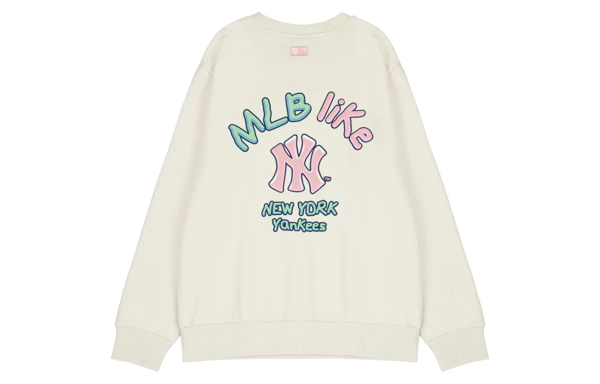 MLB New York Yankees, Crew Neck Fleece Lined Sports Pullover Loose Fit Without Hood Sweatshirt Winter Unisex Cream