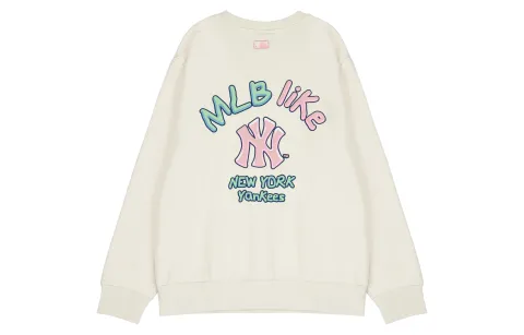 MLB New York Yankees, Crew Neck Fleece Lined Sports Pullover Loose Fit Without Hood Sweatshirt Winter Unisex Cream