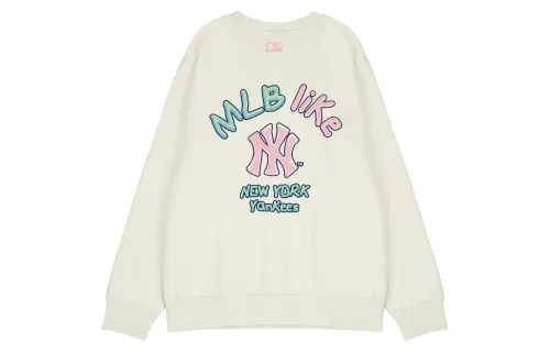 MLB New York Yankees, Round Neck Fleece Loose Fit Hoodie Sweatshirt Winter Unisex Cream