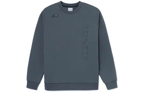 Li Ning Training Collection Fitness Collection Letter Embossed Solid Color Fleece Lined Pullover, Winter Sweatshirt