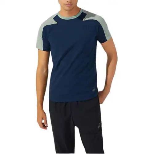 ASICS T Shirts Men's Dark Blue Crew Neck Moderate Straight Fit