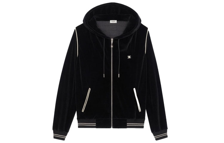 CELINE Sweatshirts Men's Black Hooded Moderate Cardigan
