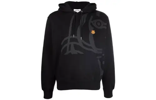 KENZO Sweatshirts Men's Black Hooded Moderate Heavyweight