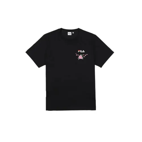 FILA T Shirts Unisex Black Crew Neck Moderate Straight Fit