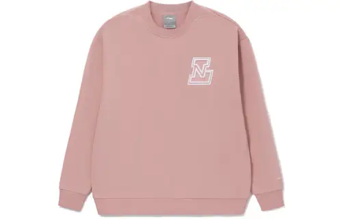 Li Ning Sports Fashion Collection Sweatshirts Unisex Misty Rose Pink Crew Neck Thickened Regular