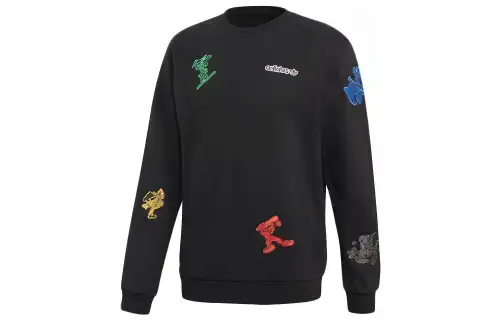 Adidas Originals X Disney Goofy Sweatshirts Unisex Black Crew Neck Moderate