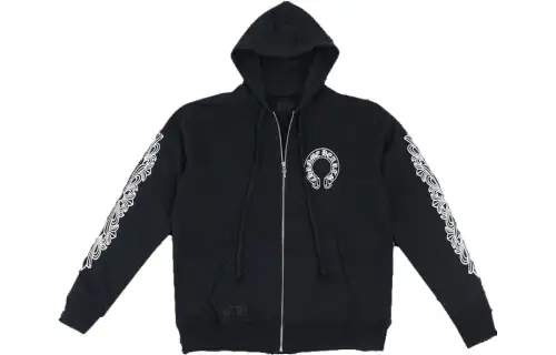 Chrome Hearts Horseshoe Floral Cross Sleeve Embroidered Hood Zip Up Hoodie