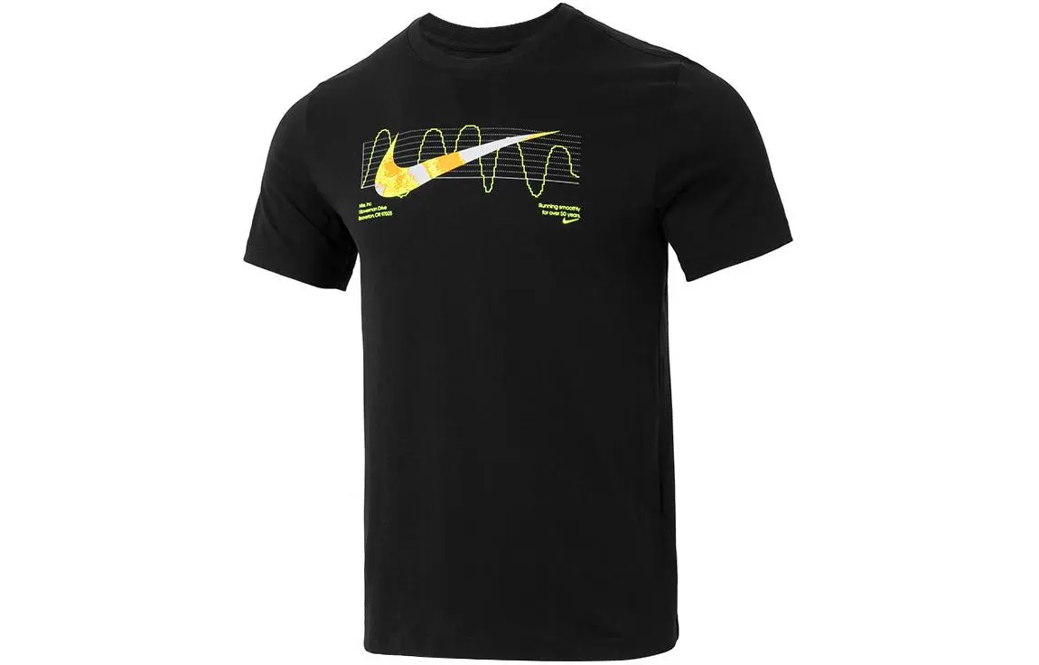 Nike T-Shirts Men's Black Crew Neck Moderate Straight Fit