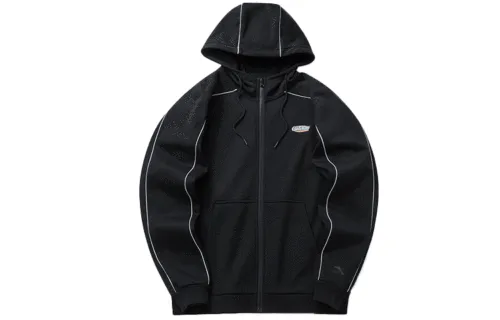 ANTA Life Collection Sweatshirts Men's Black Hooded Moderate Cardigan