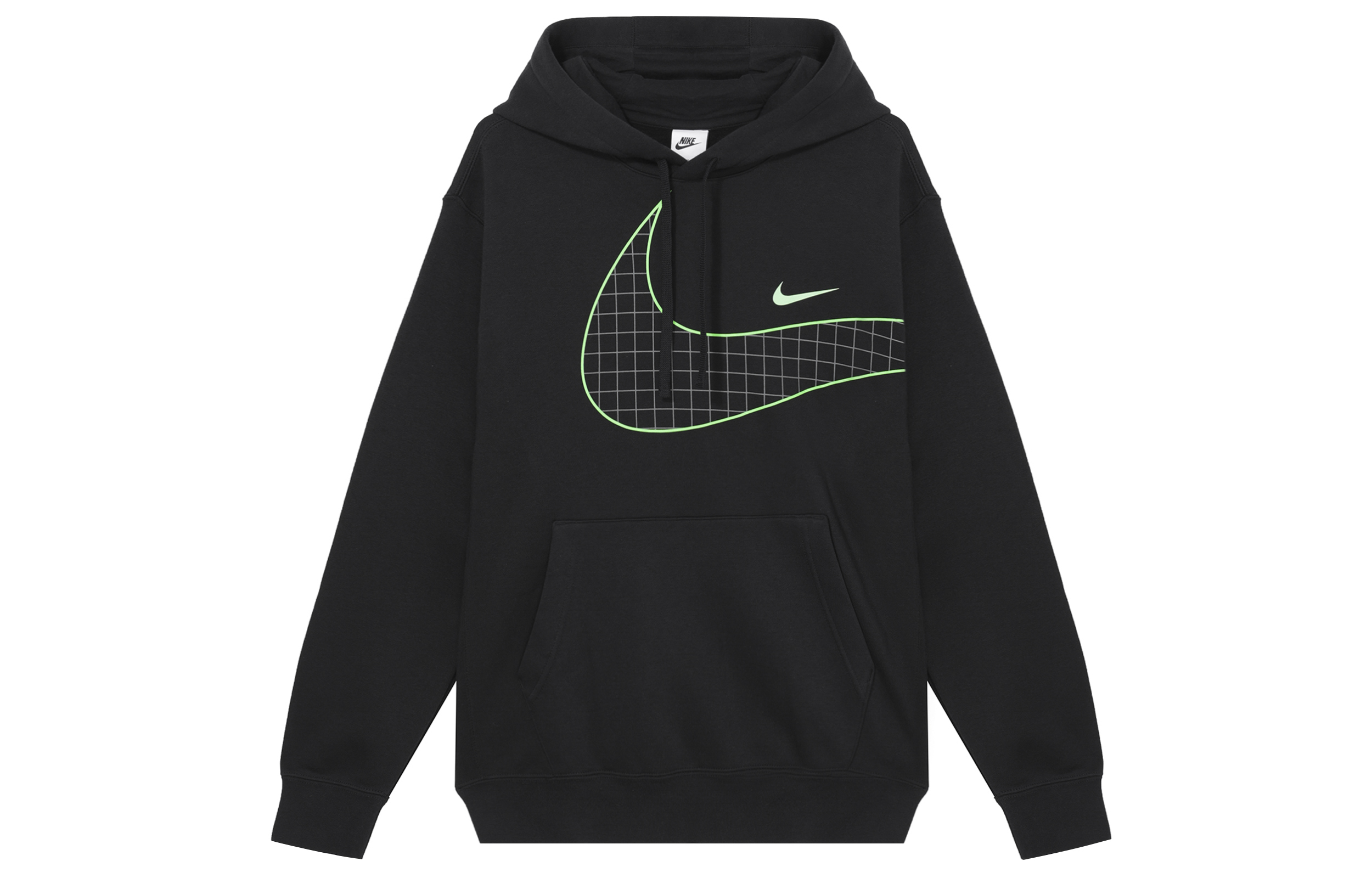 Nike Large Logo Print Sports Knitted Fabric Fleece Lined Hooded Pullover Sweatshirt Men's Black