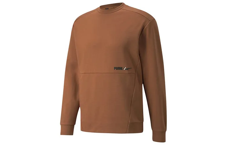 PUMA Solid Color Fleece Lined Sports Knitted Fabric Pullover Sweatshirt Men's Light Brown