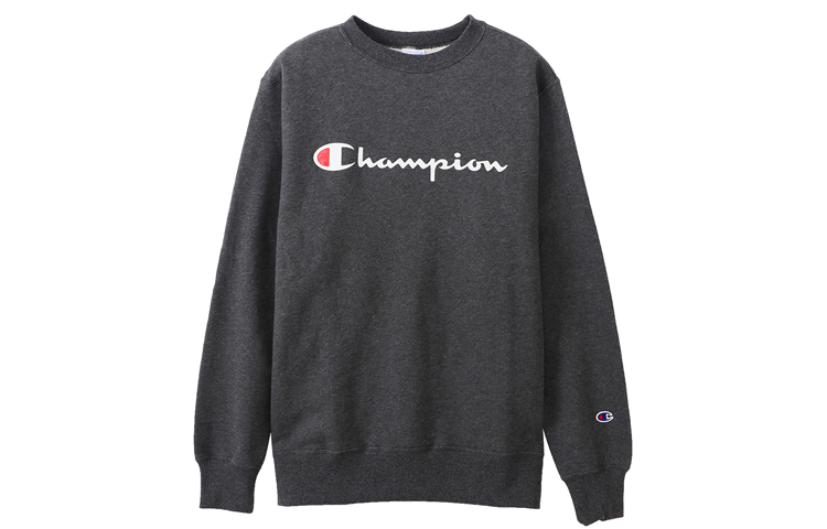Champion Grass Stitched Logo Fleece Lined, Japan Version Sweatshirt Unisex Charcoal Gray