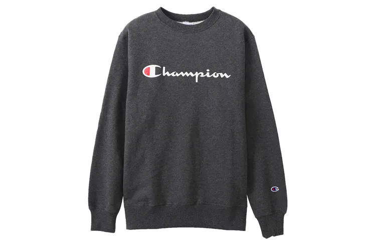 Champion Grass Stitched Logo Fleece Lined, Japan Version Sweatshirt Unisex Charcoal Gray