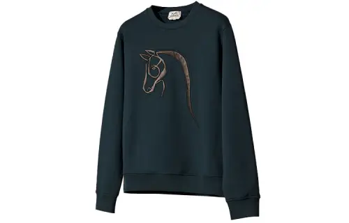 HERMES Sweatshirts Men's Green Crew Neck Moderate Regular