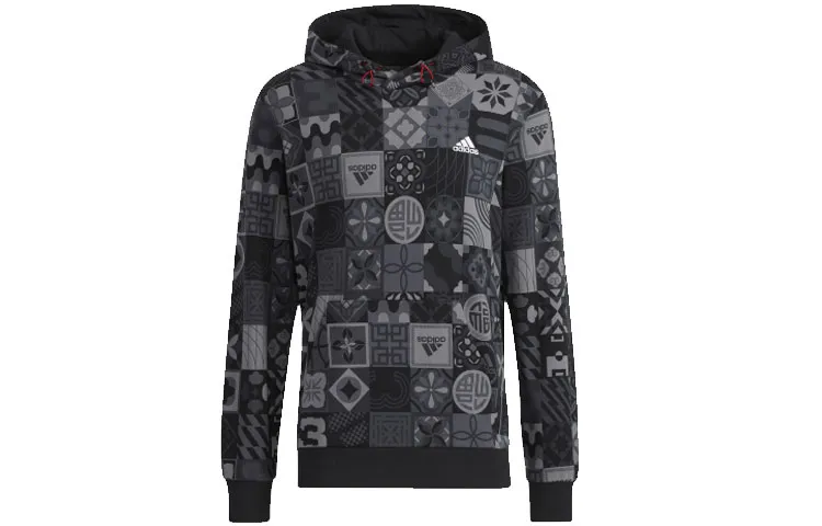 Adidas Chinese New Year Sweatshirts Men's Black Hooded Moderate Regular