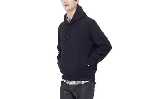 UNIQLO Sweatshirts Unisex Navy Blue Hooded Moderate Regular