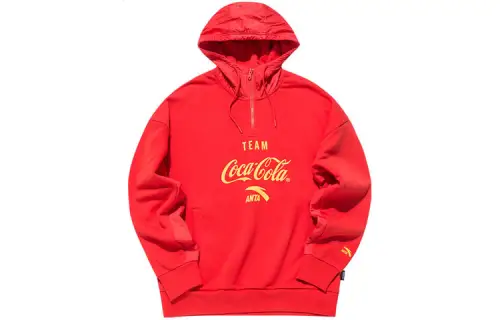 ANTA X Coca Cola Life Collection Sweatshirts Men's Phosphorus Red Hooded Moderate Regular