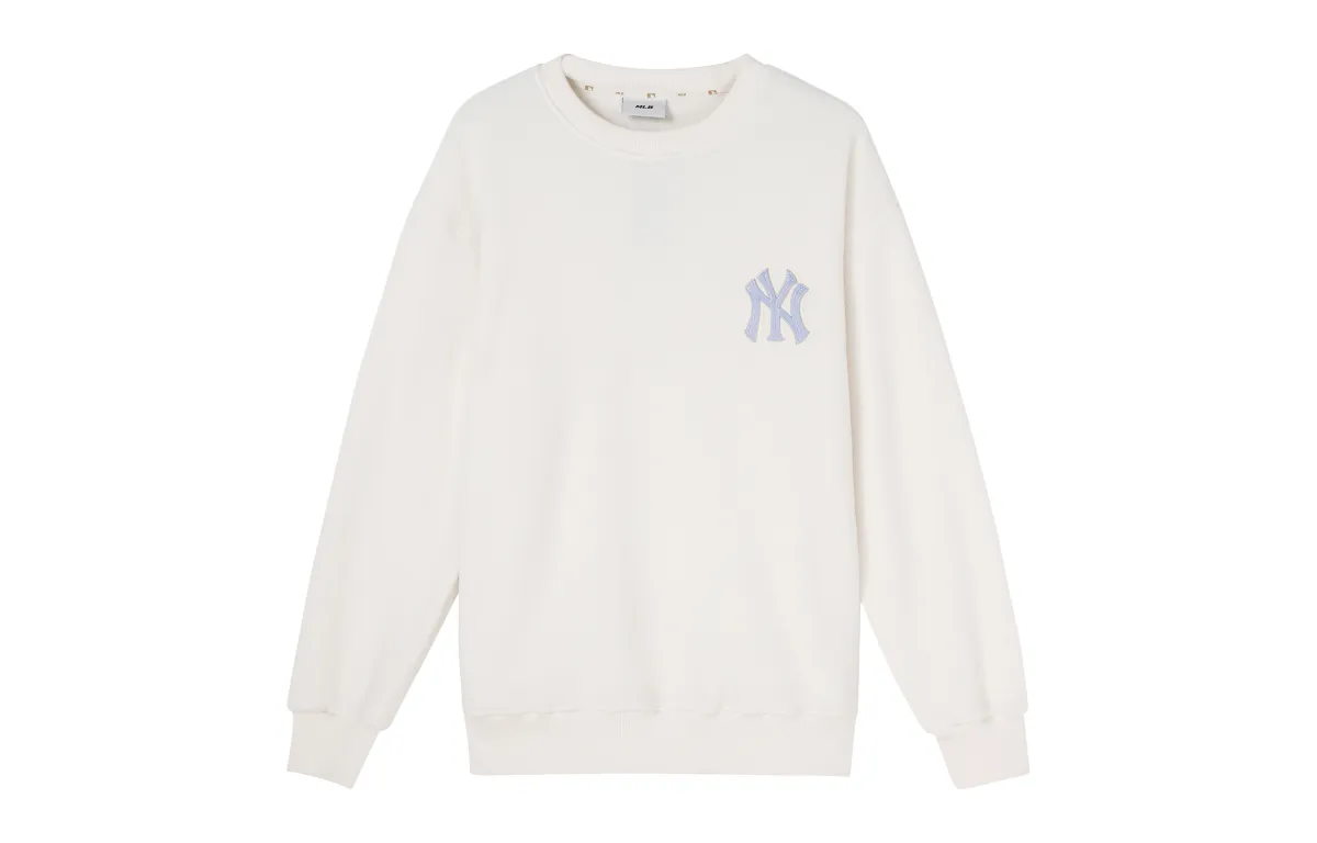 MLB Basic Logo, New York Yankees Without Hood Logo Fleece Lined Crew Neck Pullover Sweatshirt Unisex Beige