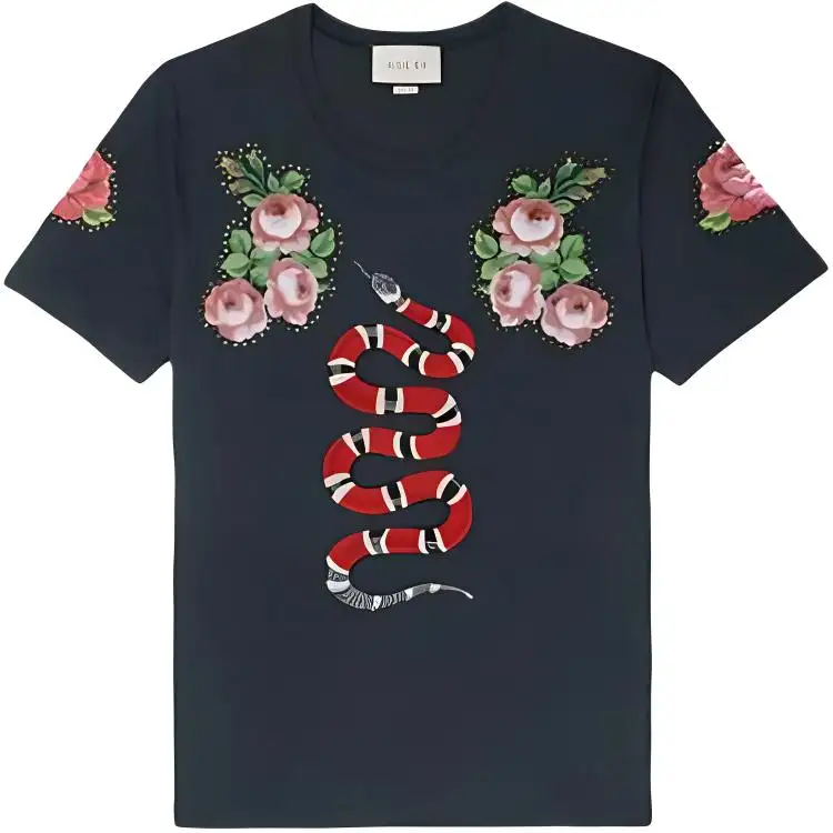 GUCCI T Shirts Men's Black Crew Neck Moderate Straight Fit