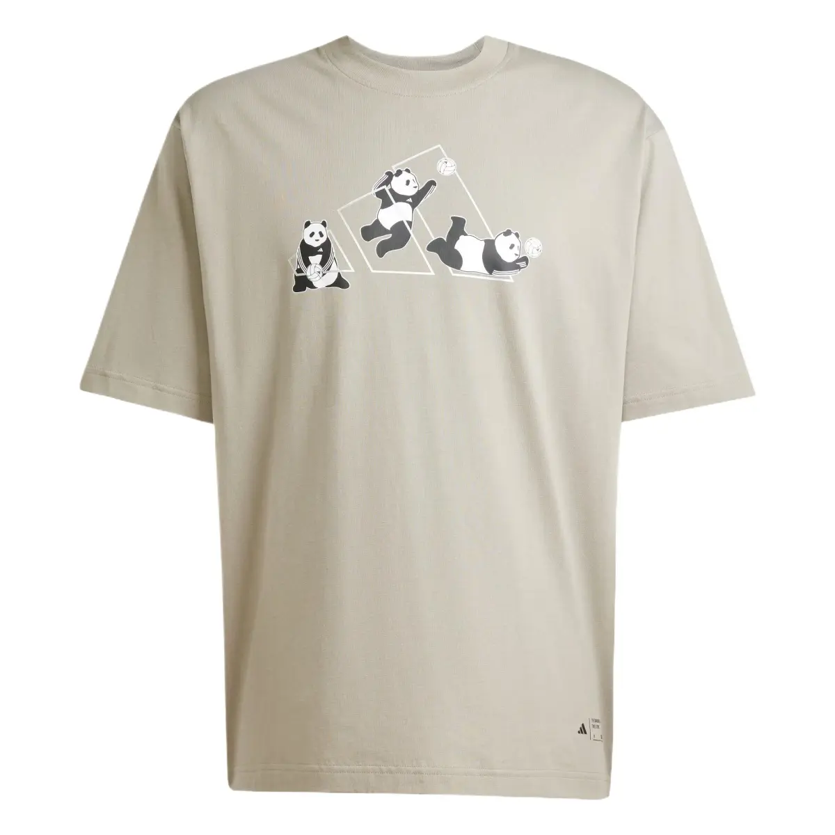 Adidas PANDA PLAY GRAPHIC T SHIRT T Shirt Unisex Pebble Silver Gray